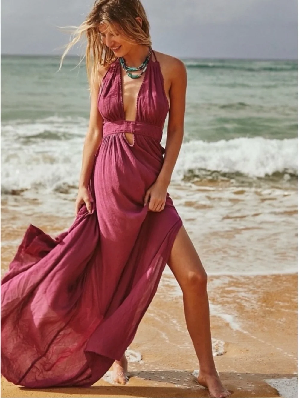 Free People Look into the Sun Halter Maxi Dress - Picture 2 of 14